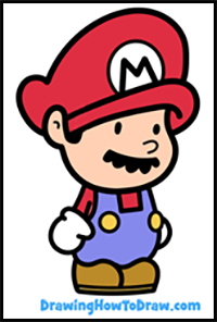 How to Draw a Cute Kawaii / Chibi Mario from Super Mario Bros Step by Step Drawing Tutorial
