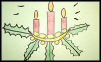 How to draw a Christmas Candle with Holly