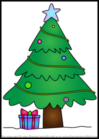 How to Draw Christmas Trees Decorated and Gifts Underneath with Easy