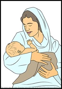 How to Draw Mary Looking Over Jesus