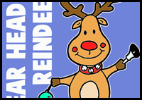 Cartoon reindeer holding ornament and bell