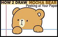 How to Draw The Brown Kawaii Bear from Milk and Mocha Peering Over Lined Paper – Easy Step by Step Drawing Tutorial