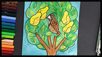 How to Draw a Partridge in a Pear Tree from the Song 12 Days of Christmas