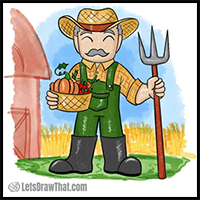 How to Draw a Farmer - An Easy Cartoon Farmer Drawing