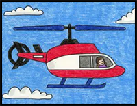 Easy How to Draw a Helicopter Tutorial and Helicopter Coloring Page