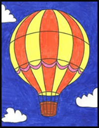 Easy How to Draw a Hot Air Balloon Tutorial and Hot Air Balloon Coloring Page
