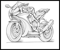How to Draw a Motorbike with Pencil Step-by-Step Drawing Tutorial