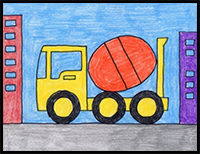 Easy How to Draw a Cement Truck Tutorial and Cement Truck Coloring Page