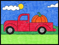 How to Draw a Pickup Truck Tutorial and Pickup Truck Coloring Page
