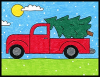 Easy How to Draw a Truck with a Christmas Tree Tutorial and Coloring Page