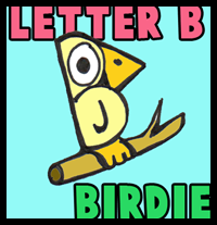 How to Draw Cartoon Birds with Alphabet Letter B Version Two 