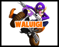 Drawing Waluigi Riding a Dirt Bike with Easy Steps
