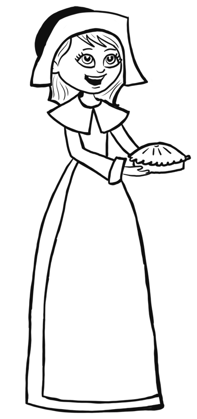 How to Draw Cartoon Pilgrim Girl for Thanksgiving Step by Step Drawing 