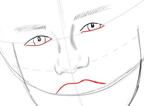 Step 6. Now draw the bottom of the eye. Draw the top of the mouth along the 
