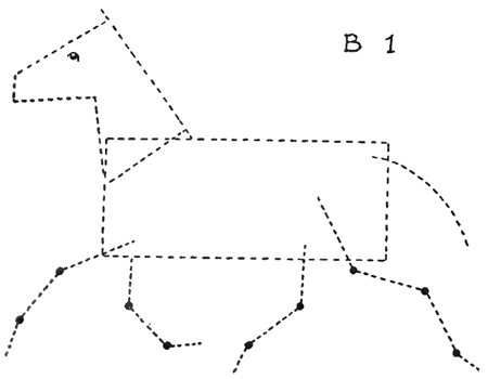 Draw the basic shapes that make up the running horse…almost like a stick 