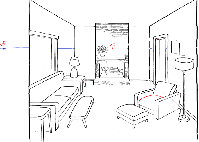 How to Draw a Room with Perspective Drawing Tutorial of a Living Room