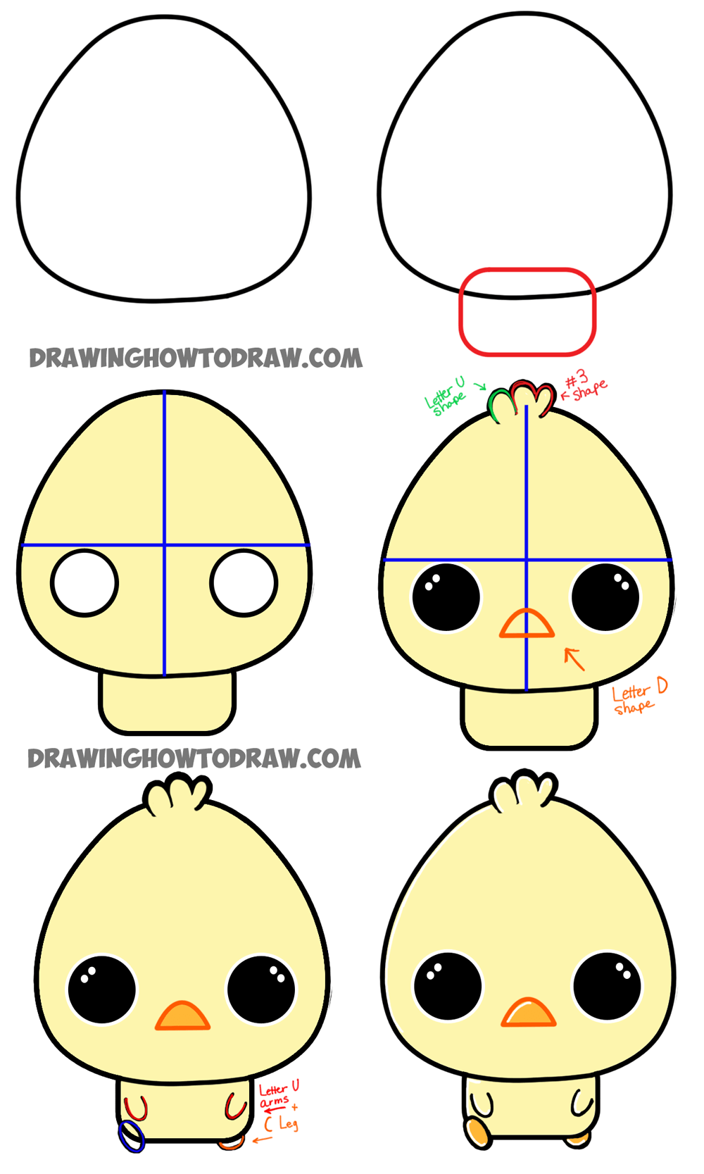 How To Draw A Cartoon Chibi Baby Chick Easy Tutorial For Kids How 