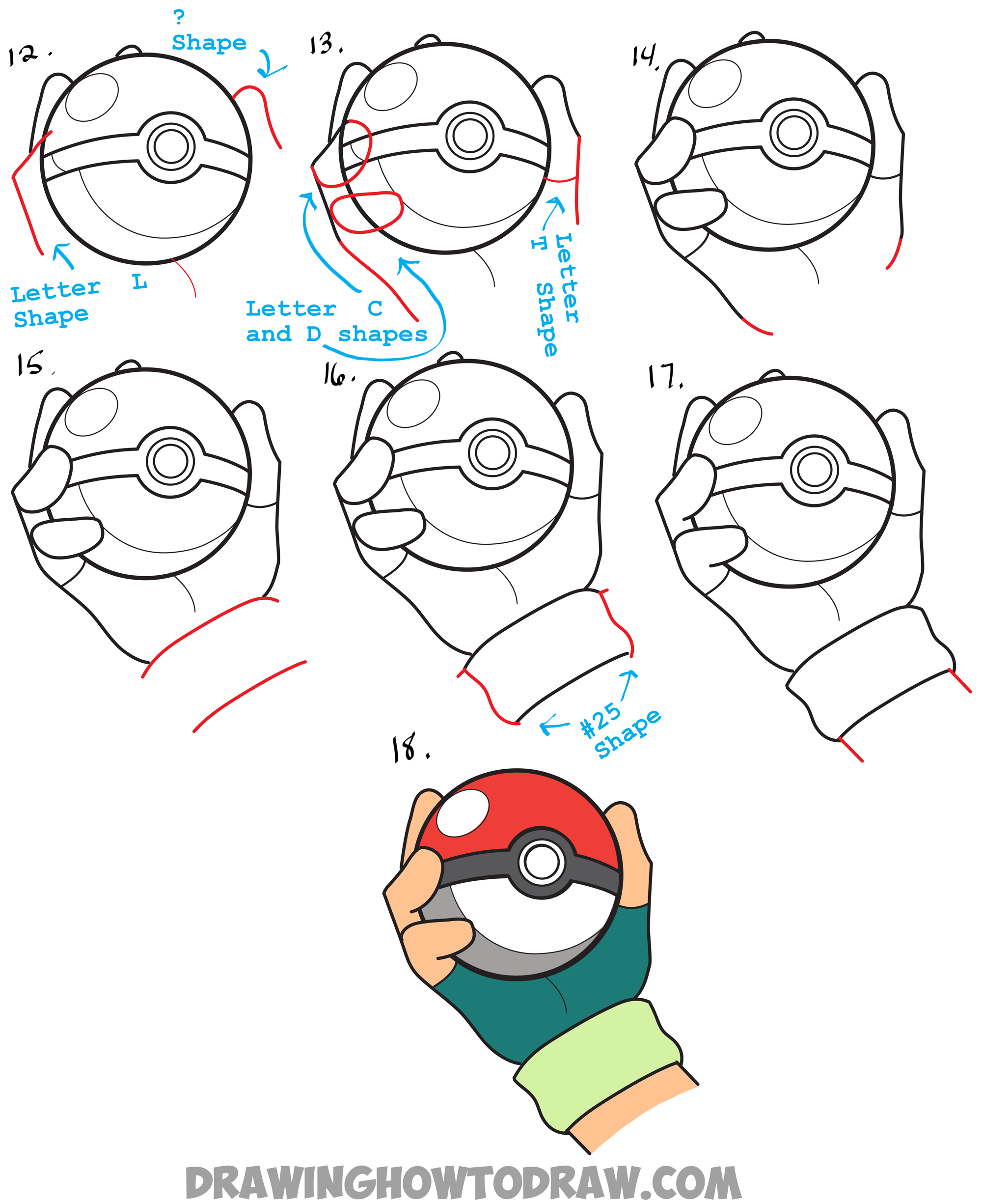 How to Draw Pokeball in Ash's Hand Step by Step Pokemon Drawing