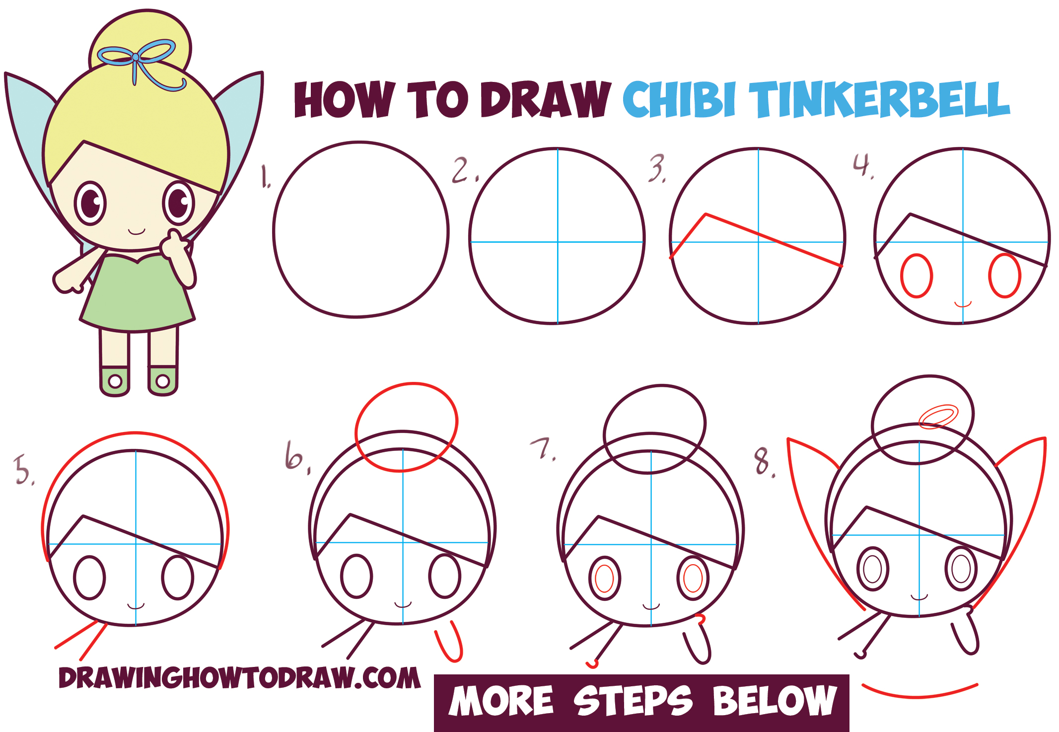 How to Draw Chibi Tinkerbell - the Disney Fairy in Easy Step by Step