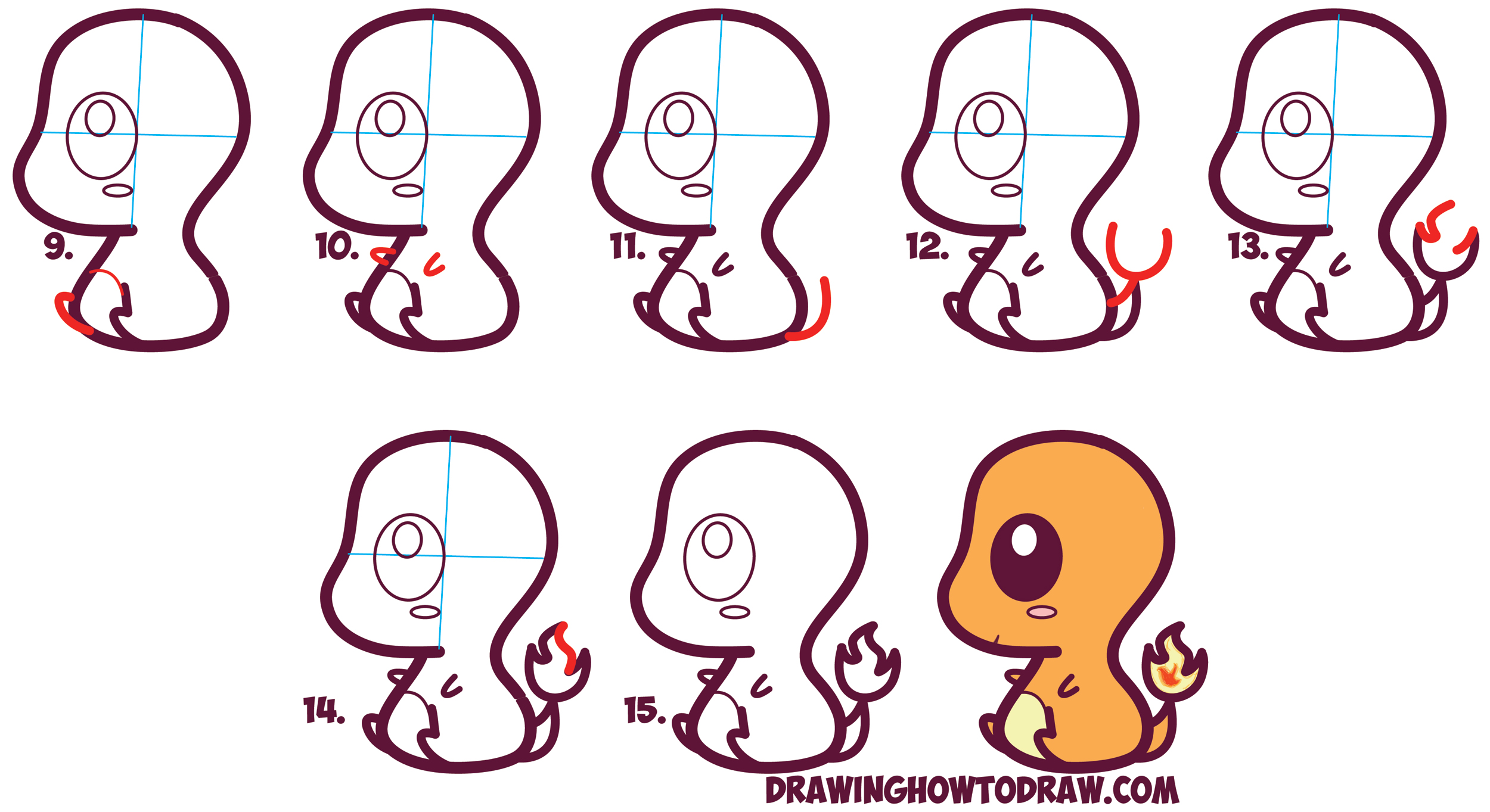 How to Draw Cute / Kawaii / Chibi Charmander from Pokemon in Easy Step