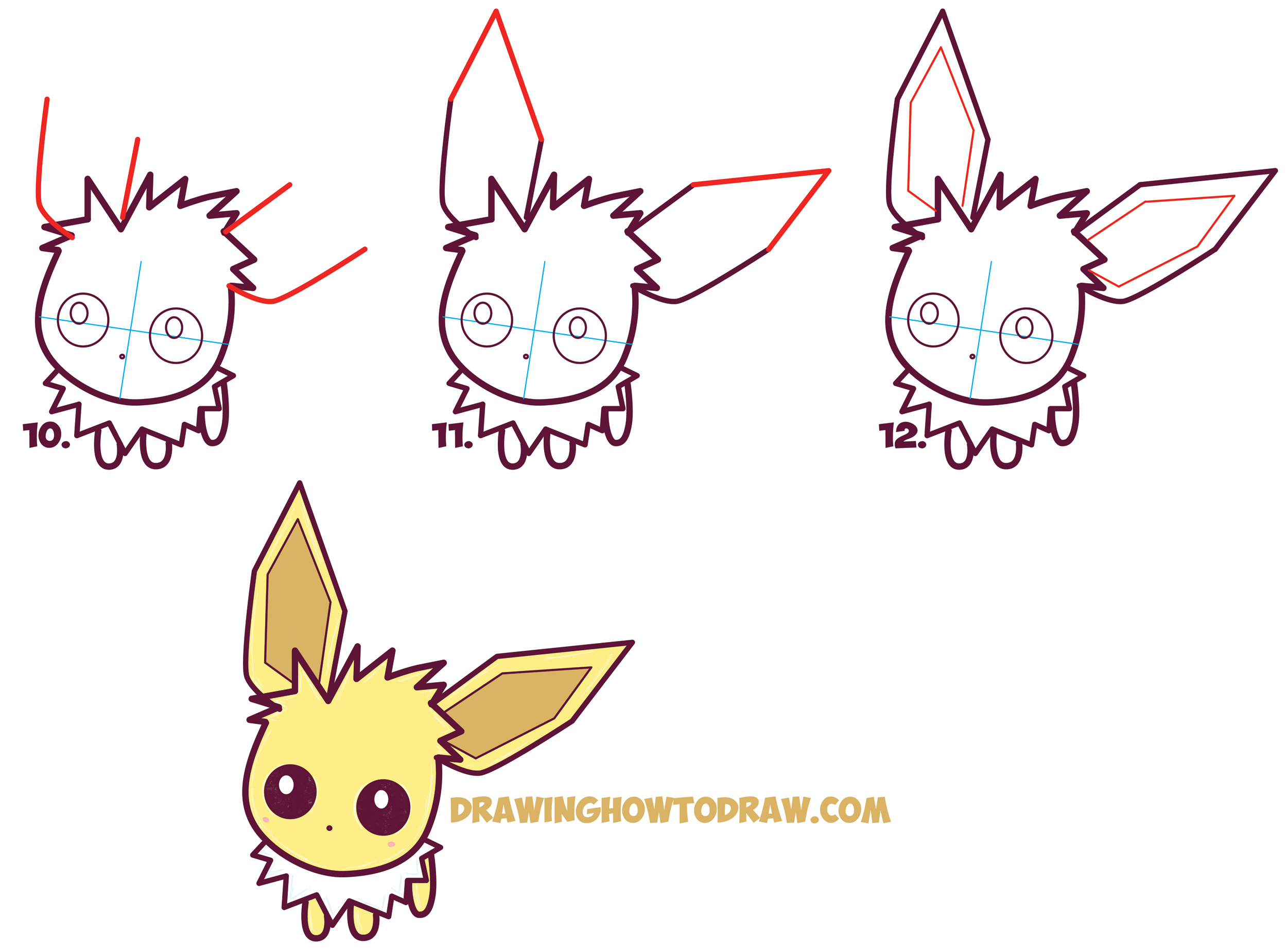 How to Draw Cute / Kawaii / Chibi Jolteon from Pokemon Easy Step by