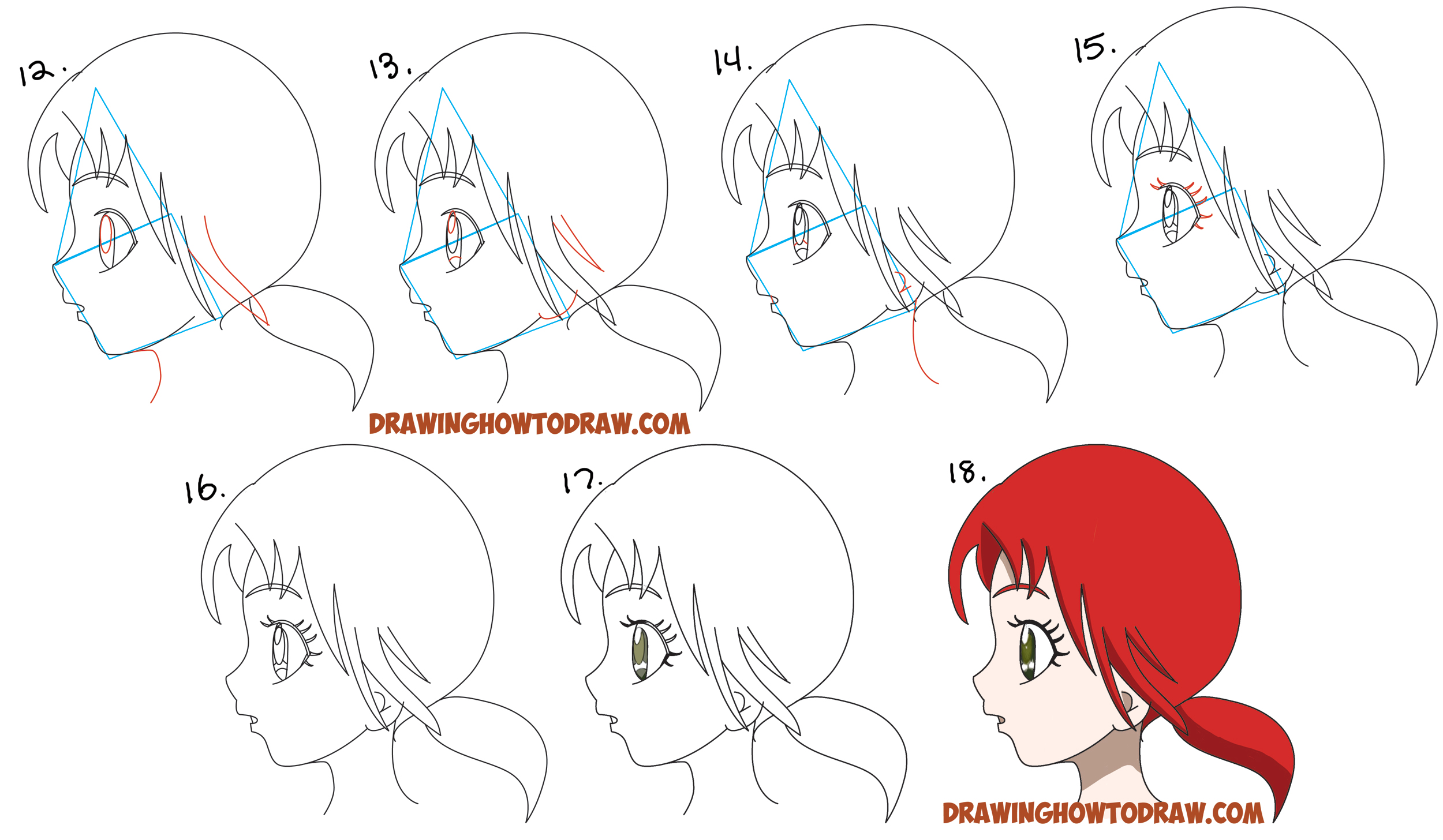 How To Draw An Anime Manga Face And Eyes From The Side In Profile 