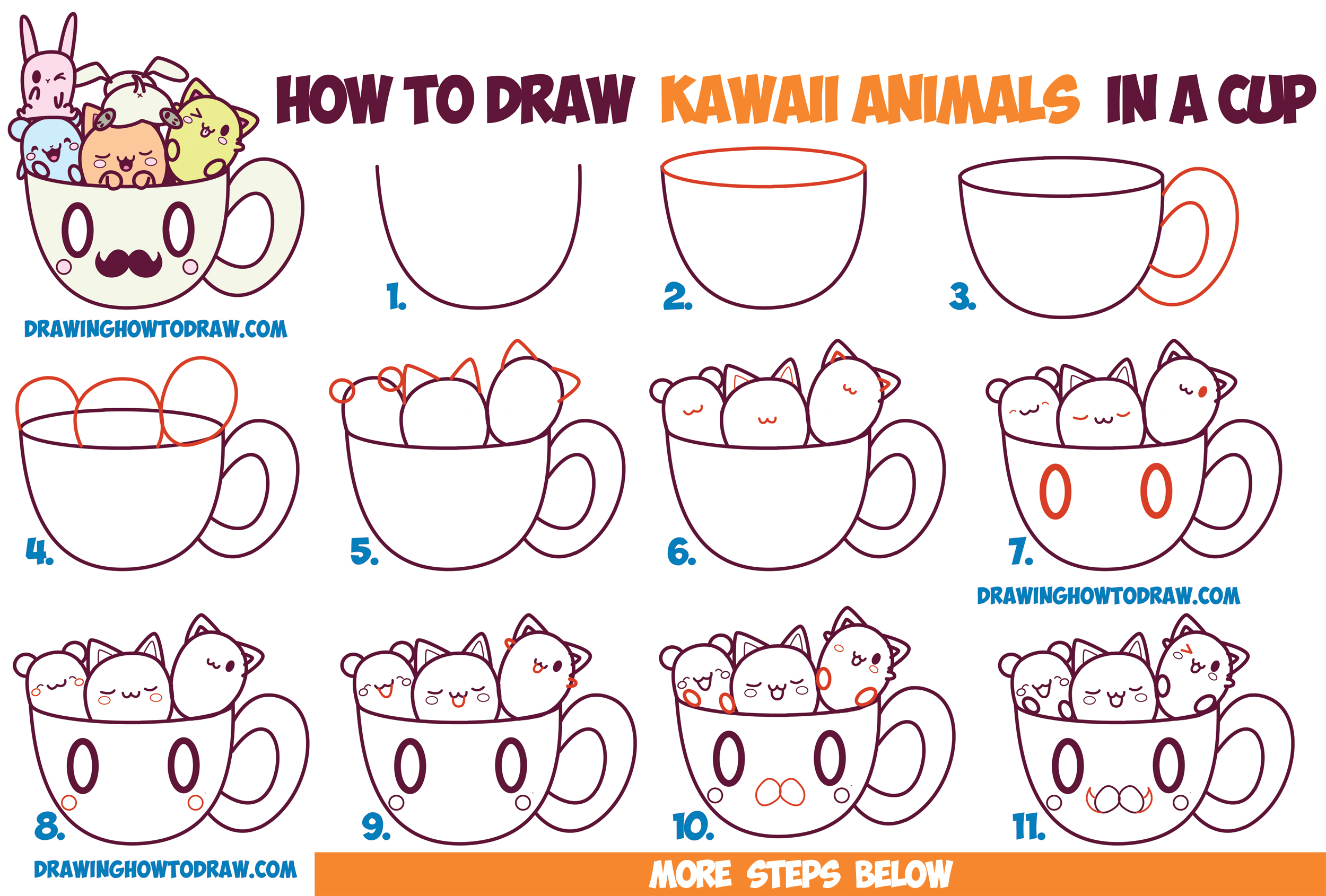 How To Draw Cute Kawaii Animals And Characters In A Coffee Cup Easy 