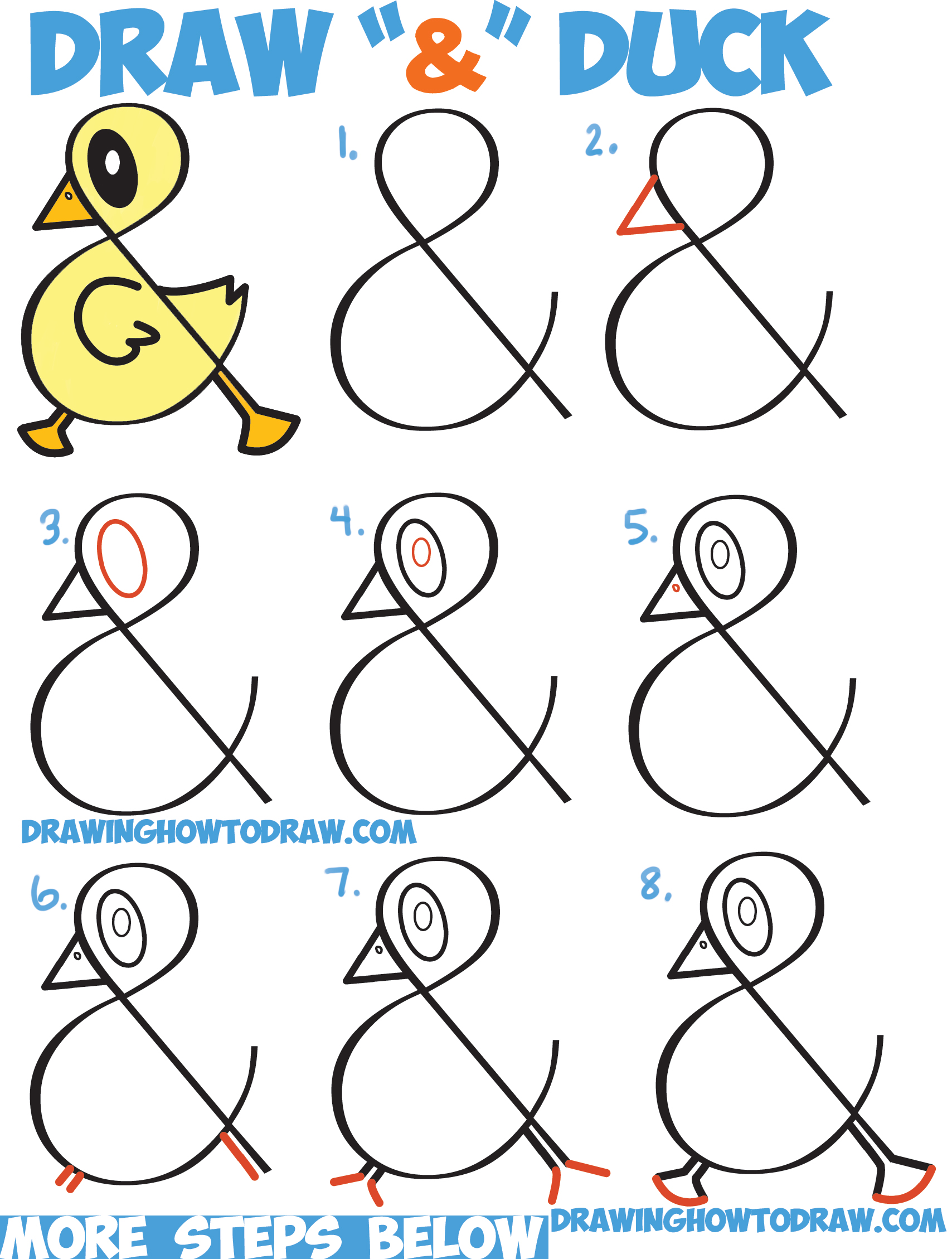How to Draw a Cute Cartoon Duck from Ampersand Symbol Easy Step by