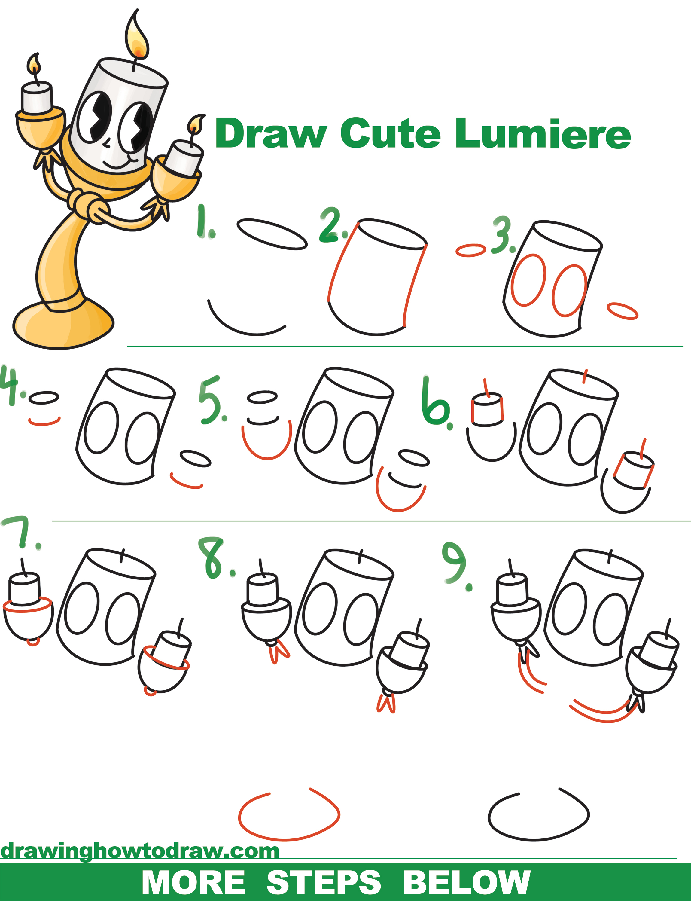 How to Draw Lumiere (Cute Kawaii / Chibi) from Beauty and the Beast