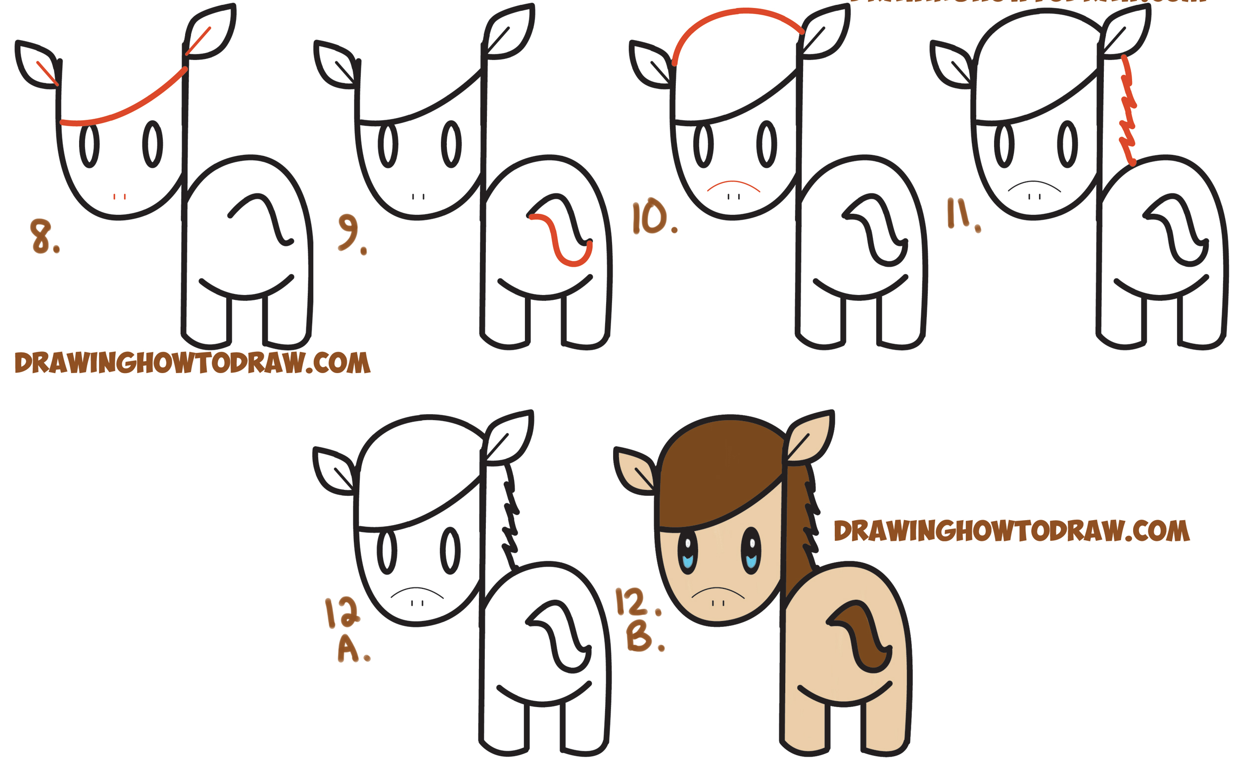 How To Draw A Cute Kawaii Chibi Horse From Letters And Simple Shapes 