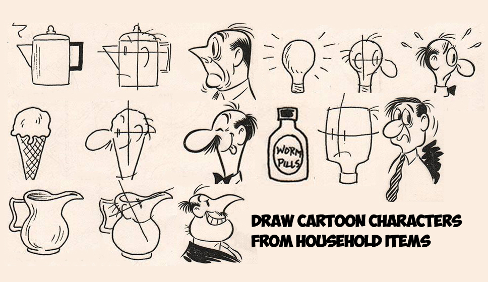 Learn How To Draw Cartoon Men Character s Faces From Household Objects 