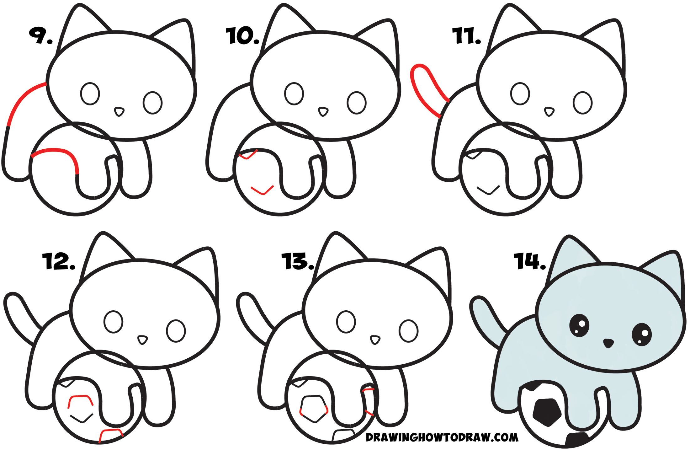 How To Draw A Cute Kitten Playing On A Soccer Ball Easy Step By Step 