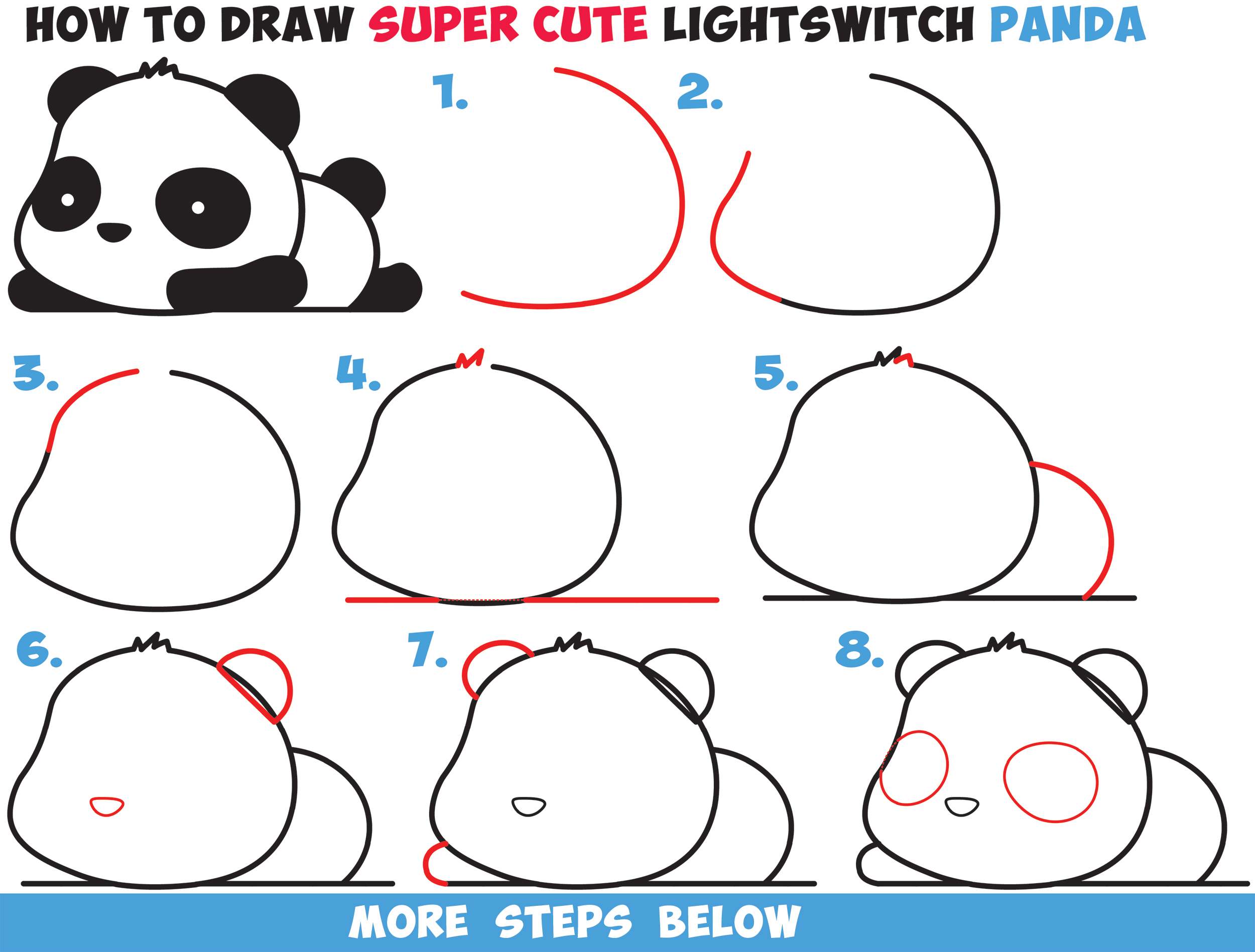 How to Draw a Super Cute Kawaii Panda Bear Laying Down Easy Step by
