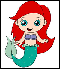 How To Draw The Little Mermaid Cartoon Characters Drawing Tutorials Drawing How To Draw The Little Mermaid Illustrations Drawing Lessons Step By Step Techniques For Cartoons Illustrations