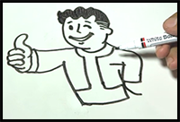 How to Draw a Cartoon - Fallout Character (Tutorial Step by Step)