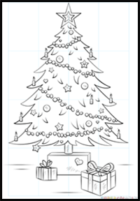 how to draw a realistic christmas tree