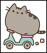 How to Draw Pusheen Cat on a Scooter Kawaii Cute Cat Easy Step-by-Step Drawing Tutorial for Kids