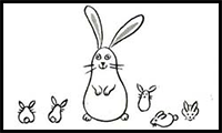 How to draw Cartoon Rabbits and Baby Bunnies Drawing Lessons for Kids
