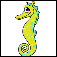 how to draw a cartoon seahorse