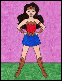 Easy How to Draw Wonder Woman Tutorial Video and Wonder Woman Coloring Page