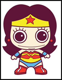 How to Draw Cute Chibi Wonder Woman from DC Comics in Easy Step by Step Drawing Tutorial for Kids