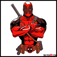 How to draw Deadpool to the waist