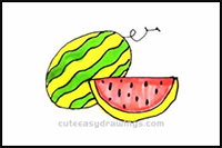 How to Simple Draw a Watermelon Step by Step for Kids