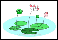 How to Draw Lotus Pond Scenery Easy Step by Step for Kids