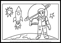 How to Draw an Astronaut in Space Scene