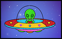 How to Draw Alien UFO | Fun Easy Drawing, Coloring & Painting for Kid