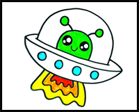 How to Draw an Alien UFO - Drawing a Cute Alien