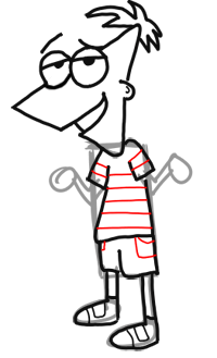 Step 8 How to Draw Phineas from Phineas and Ferb for Kids : Step by Step Drawing Lesson