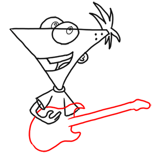 Step 9 How to Draw Phineas Playing Guitar from Phineas and Ferb for Kids : Step by Step Drawing Lesson