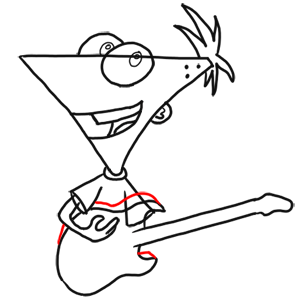 Step 10 How to Draw Phineas Playing Guitar from Phineas and Ferb for Kids : Step by Step Drawing Lesson